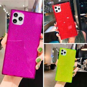 iPhone 12, 12 Pro, 12 Pro Max & 11 Pro- Protector Cuadrado Bling Glitter Esquinas Reforzadas Delgadas Suave TPU Parachoques