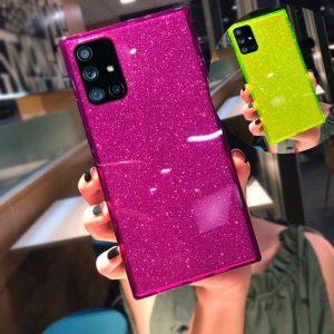 Samsung Note 20 Ultra, Note 10 Plus, S20 Plus, S20fe, A71, A51- Protector Cuadrado Bling Glitter Esquinas Reforzadas Delgadas Suave TPU Parachoques