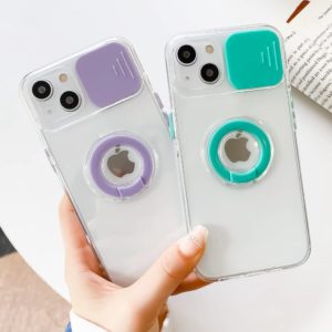 iPhone 13 - Protector transparente con soporte de anillo y ventana deslizante para lente de cámara, serie Diafano