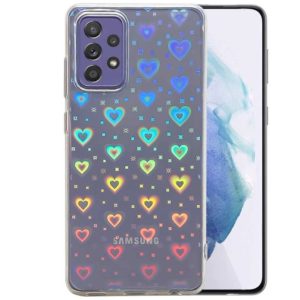 Samsung A32 4G y A21S - Protector para mujeres y niñas, diseño holográfico de corazón de TPU transparente, serie fashion 3d
