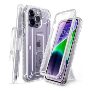 iPhone 14 Pro Max – Protector completo transparente Supcase UBPro aprueba de golpes más clip para cinturón