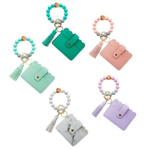 Llavero de pulsera con tarjetero para mujer, diseño colorido y material de cuero