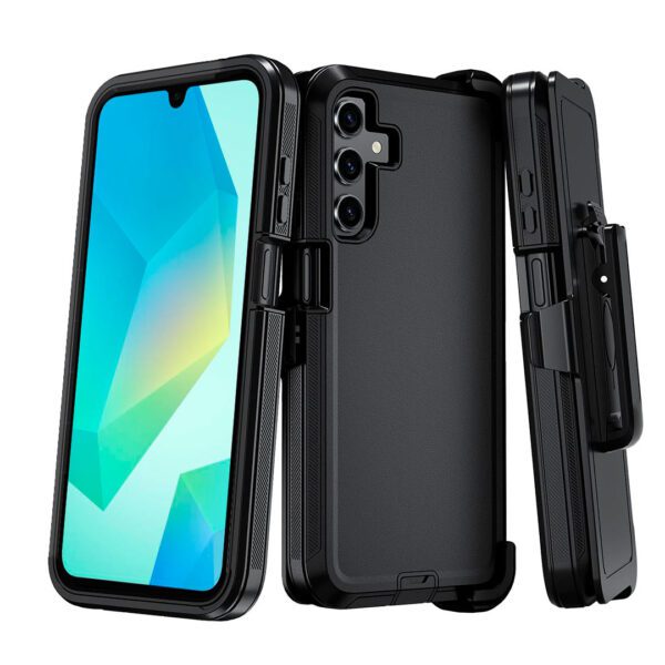 Samsung A16 - Protector defender negro de 3 capas con clip para cinturón