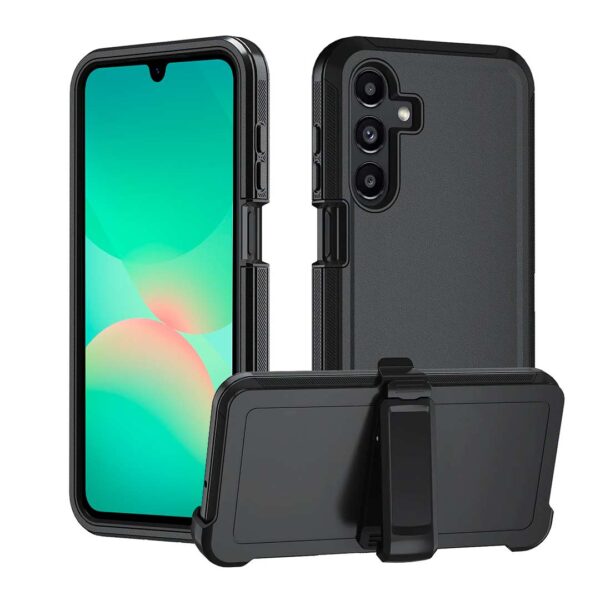 Samsung A26 - Protector defender negro de 3 capas con clip para cinturón