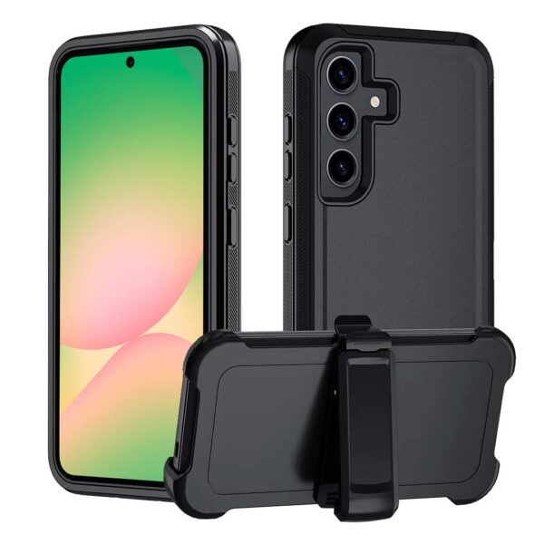 Samsung A56 - Protector defender negro de 3 capas con clip para cinturón