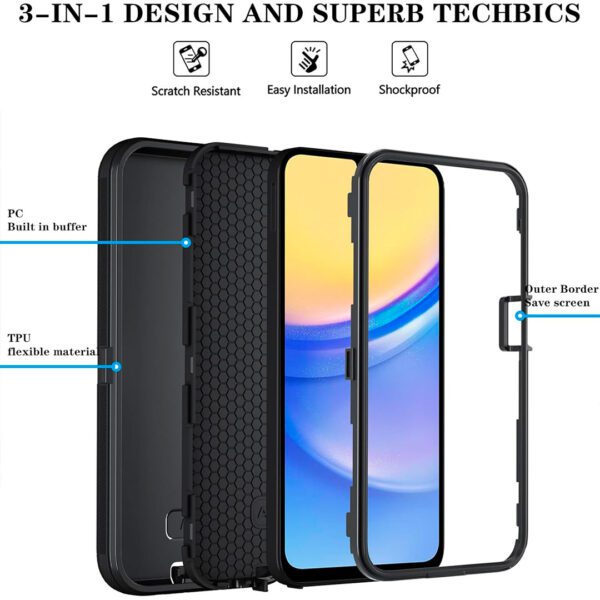 Samsung A26 - Protector defender negro de 3 capas con clip para cinturón - Imagen 4