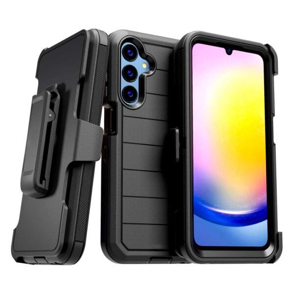 Samsung A25 - Protector gran defender negro de 3 capas con clip para cinturón