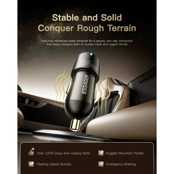 Essager 66W - Cargador metálico de vehículo, super carga rápida USB C - Imagen 5