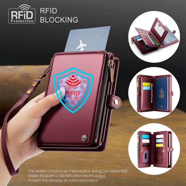 Caseme - Bolso tipo cartera para pasaporte y tarjetero, con 11 ranuras y correa de mano - Imagen 7