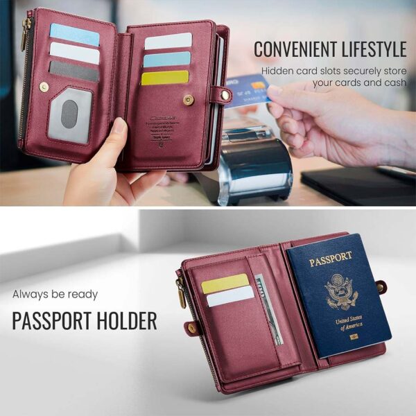 Caseme - Bolso tipo cartera para pasaporte y tarjetero, con 11 ranuras y correa de mano - Imagen 10