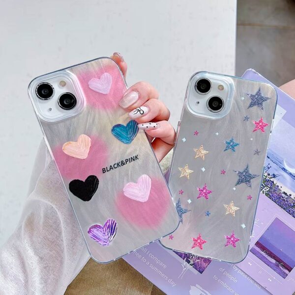 iPhone 13 - Protector de lujo, diseño colorido de corazón y estrellas, serie chuli