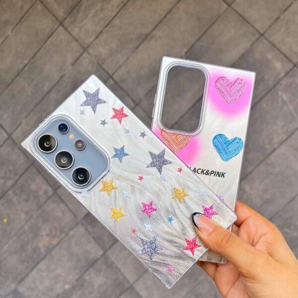 Samsung S24 Ultra - Protector de lujo, diseño colorido de corazón y estrellas, serie chuli