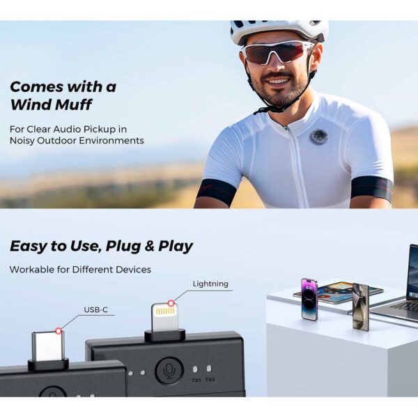 H01 Mini - Micrófono inalambrico Lavalier para teléfono (Android/iPhone), con clip magnético - Imagen 9
