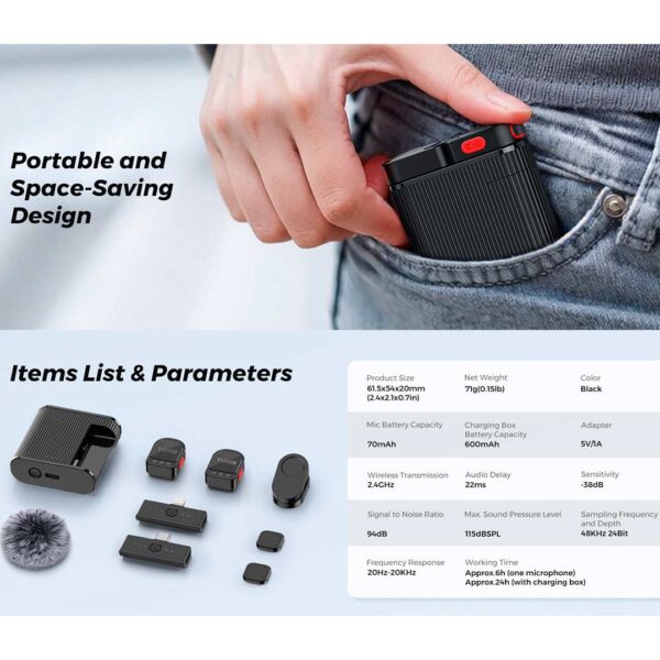 H01 Mini - Micrófono inalambrico Lavalier para teléfono (Android/iPhone), con clip magnético - Imagen 10
