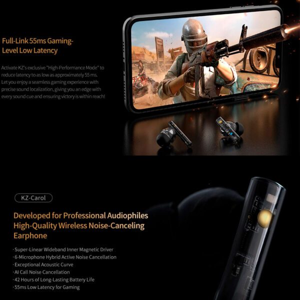 KZ Carol - Auriculares inalámbricos, Bluetooth 5.3 HiFi Deep Bass estéreo, con cancelación de ruidos - Imagen 8