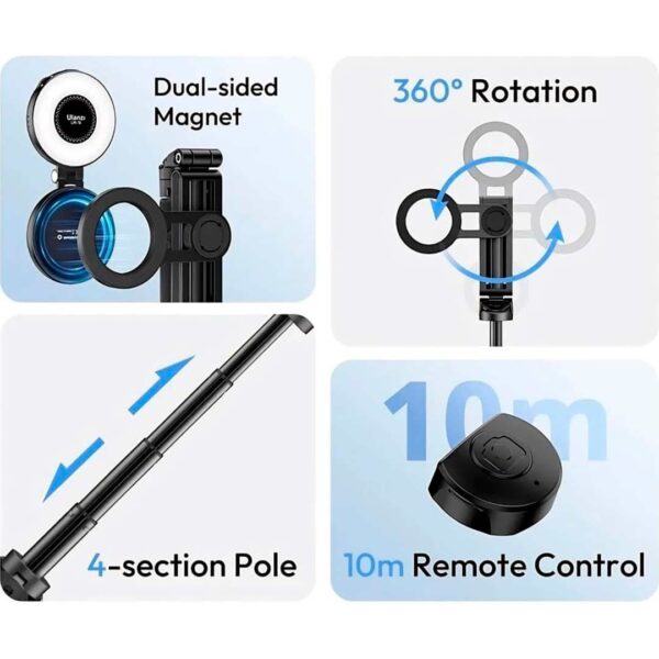Uniean - Mini selfi stick magnético, palo de selfie portátil con soporte extensible - Imagen 3