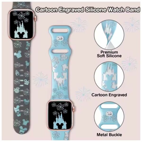 Apple Watch 42/44/45/49 MM - Banda de silicona bicolor con dibujos grabados, serie cartoon - Imagen 6