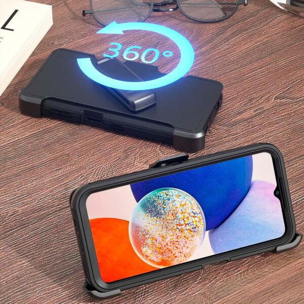 Samsung A14 - Protector gran defender negro de 3 capas con clip para cinturon - Imagen 2