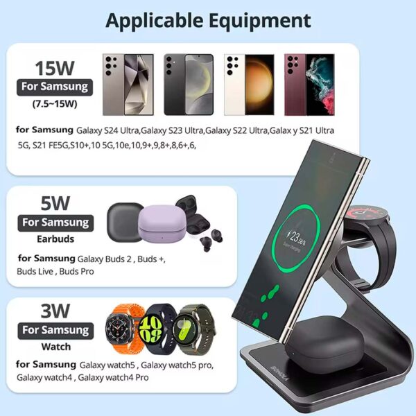 Estación de carga para Samsung - Cargador inalambrico 3 en 1, 15W, Galaxy phone, Galaxy Watch, Galaxy Buds - Imagen 10