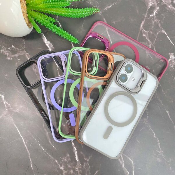 iPhone 16 - Protector magsafe, con lentes de cámara incluidos y soporte de mesa, serie Unido View