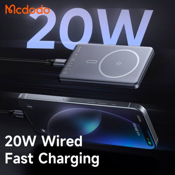 MCDODO - Powe Bank 20W magnético ultra delgado de metal, capacidad de 5,000 mAh - Imagen 2
