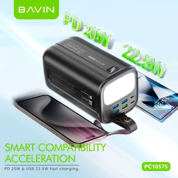 Bavin - Power Bank portátil con capacidad de 80,000 mAh, con Linterna Led, carga rápida de hasta 22.5W - Imagen 3