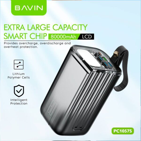 Bavin - Power Bank portátil con capacidad de 80,000 mAh, con Linterna Led, carga rápida de hasta 22.5W - Imagen 6