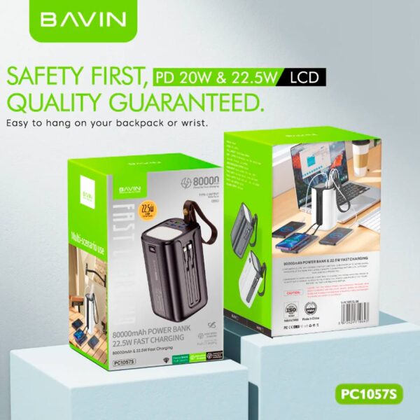 Bavin - Power Bank portátil con capacidad de 80,000 mAh, con Linterna Led, carga rápida de hasta 22.5W - Imagen 8