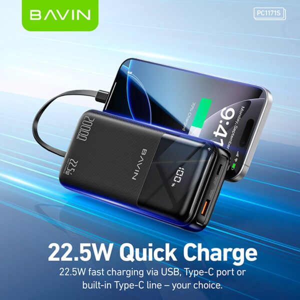 Bavin - Power Bank portátil con capacidad de 20,000 mAh, con pantalla Digital Led, carga rápida de hasta 22.5W - Imagen 2