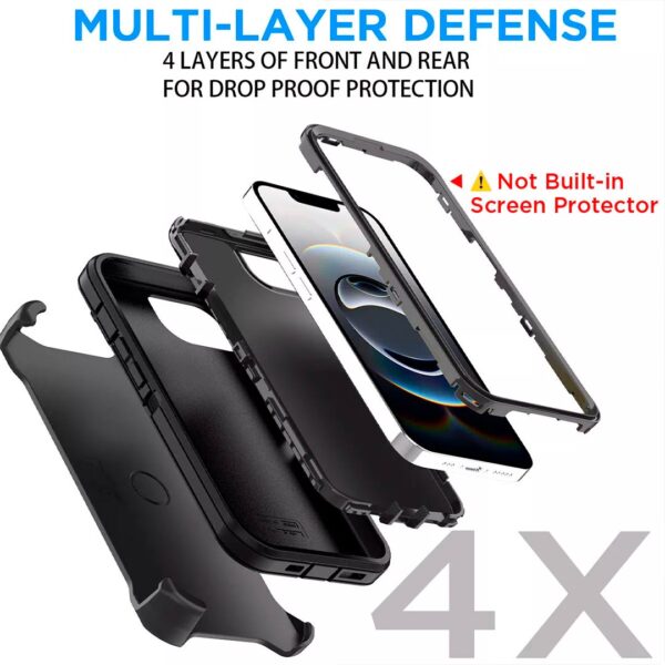 iPhone 16e - Protector defender negro de 3 capas con clip para cinturón - Imagen 5