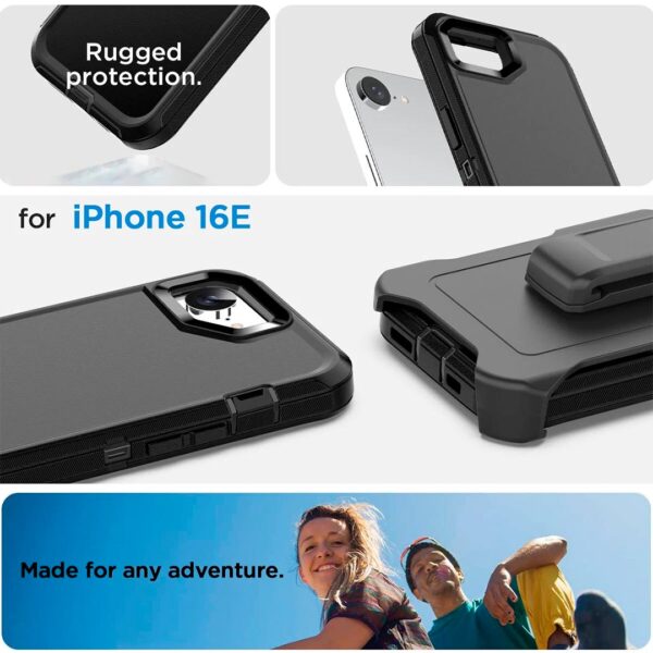 iPhone 16e - Protector defender negro de 3 capas con clip para cinturón - Imagen 6