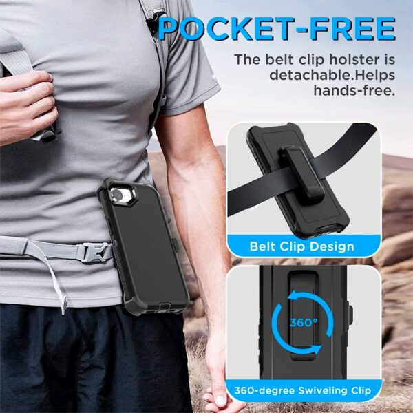 iPhone 16e - Protector defender negro de 3 capas con clip para cinturón - Imagen 7
