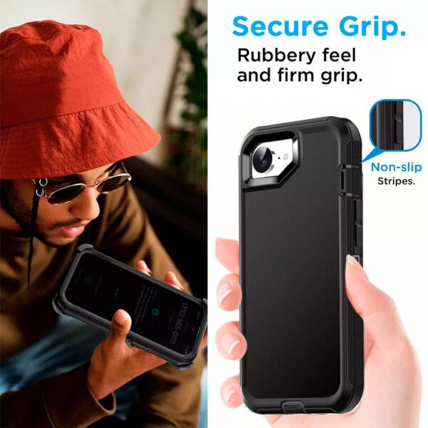 iPhone 16e - Protector defender negro de 3 capas con clip para cinturón - Imagen 9