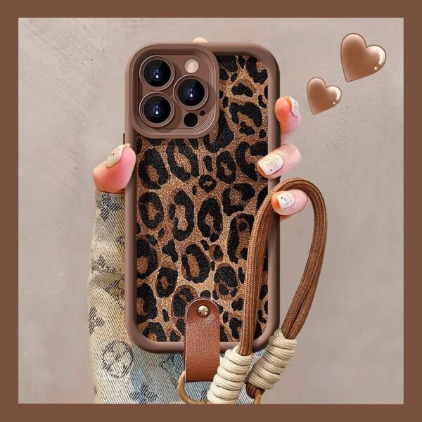 iPhone 16 Pro Max & 15 Pro Max - Protector con diseño delgado de leopardo y correa para la muñeca, serie animal print - Imagen 5