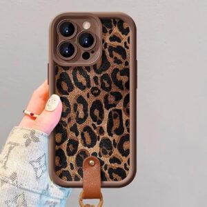 iPhone 14 Pro Max & 13 Pro Max - Protector con diseño delgado de leopardo y correa para la muñeca, serie animal print