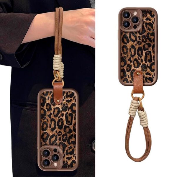 iPhone 16 Pro Max & 15 Pro Max - Protector con diseño delgado de leopardo y correa para la muñeca, serie animal print - Imagen 4