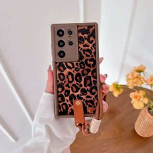 Samsung S25 Ultra - Protector con diseño delgado de leopardo y correa para la muñeca