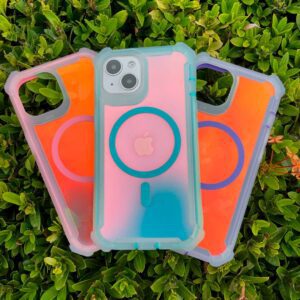 iPhone 15 - Protector con parte trasera iridiscente, protección de cristal y esquinas de alta resistencia para niñas y mujeres, serie pijudin