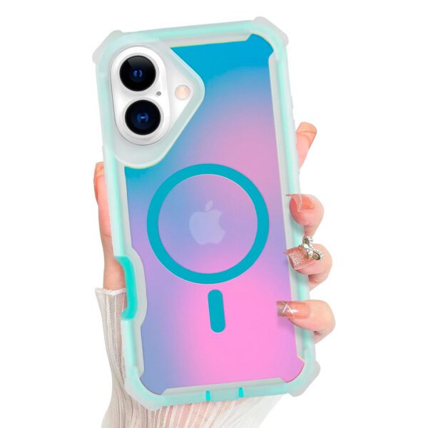 iPhone 16 - Protector con parte trasera iridiscente, protección de cristal y esquinas de alta resistencia para niñas y mujeres - Imagen 2