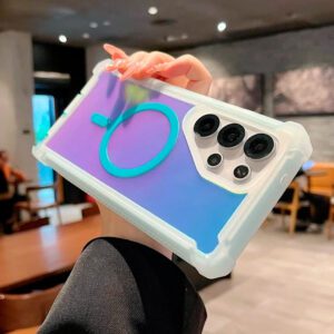 Samsung S24 Ultra - Protector con parte trasera iridiscente, protección de cristal y esquinas de alta resistencia para niñas y mujeres, serie pijudin