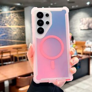 Samsung S25 Ultra - Protector con parte trasera iridiscente, protección de cristal y esquinas de alta resistencia para niñas y mujeres, serie pijudin