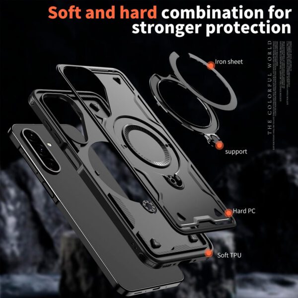 Samsung Galaxy A26 - Protector fuerte con soporte de anillo giratorio, serie Perrón - Imagen 7