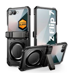 Samsung Z Flip 7 - Protector fuerte con soporte y cubierta de bisagre, Serie UB Grip