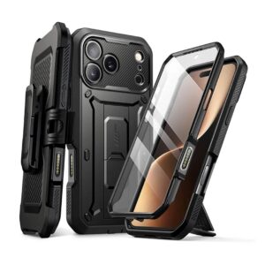 iPhone 17 Pro Max – Protector con soporte integrado y clip para cinturón, Serie UBPRO BLACK